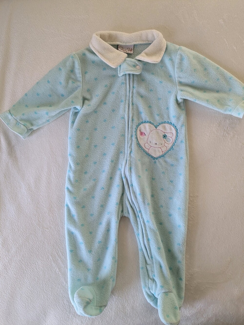 Rene Rofe Baby Light Blue Fleece Footed One-Piece with Heart Applique